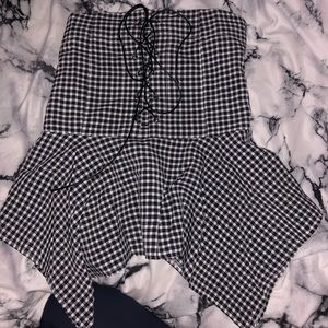Strapless checkered peplum shirt
